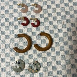 Mixed Hoop Earring Set - Brown, Red, Pink, Speckled Green